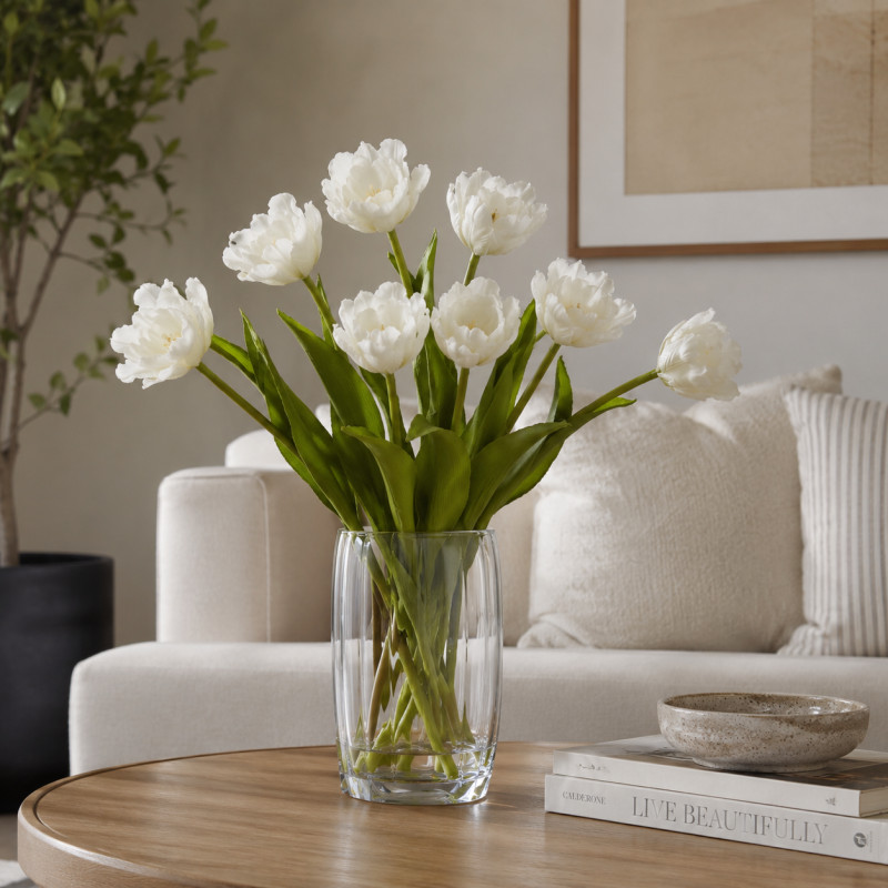 Flor Tulipán Abierto Blanco 50cm