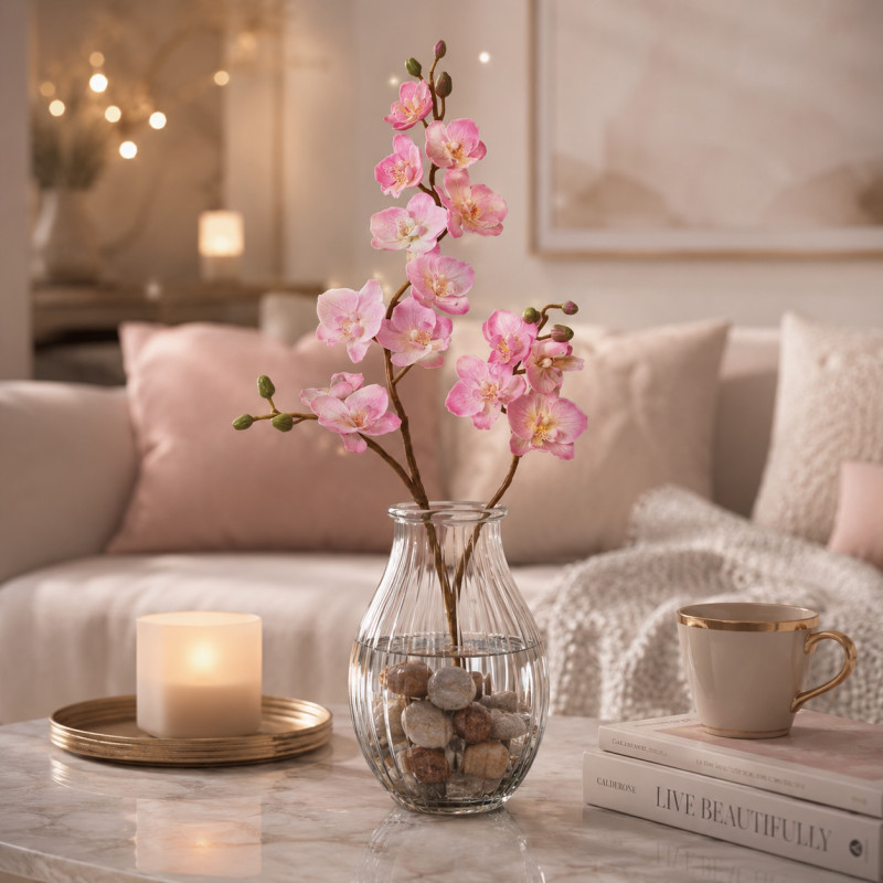 Flor Orquidea Phalaenopsis Rosa 60cm