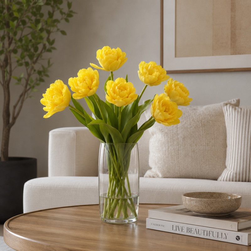 Flor Tulipán Abierto Amarillo 50cm