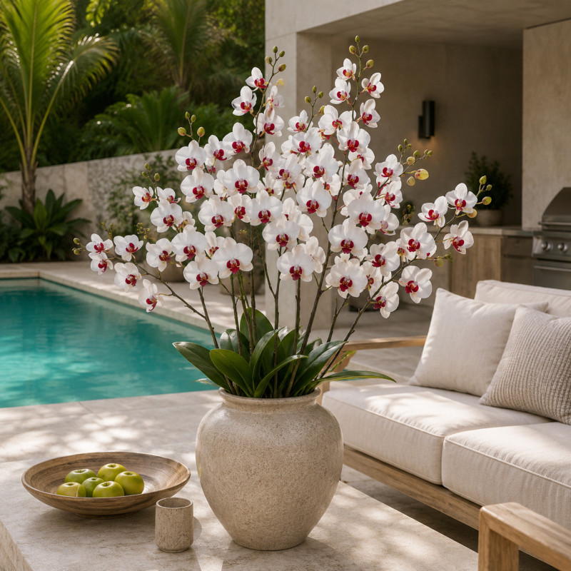 Flor Orquidea Phalaenopsis Blanca Vino 75cm