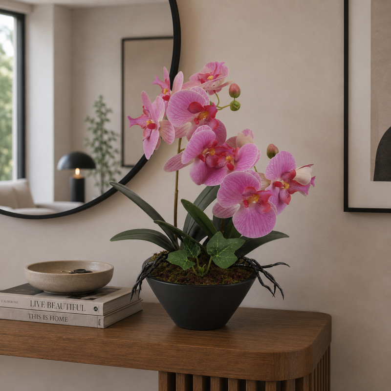 Maceta Orquídea Butterfly Rosada Doble 33cm