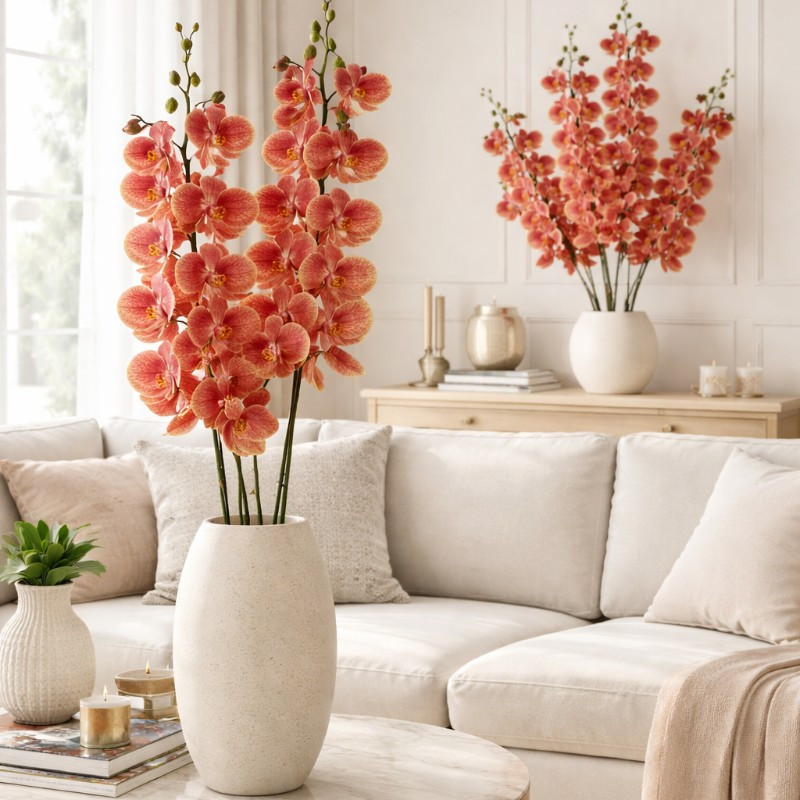 Flor Orquídea Gigante Amarilla Roja 94cm