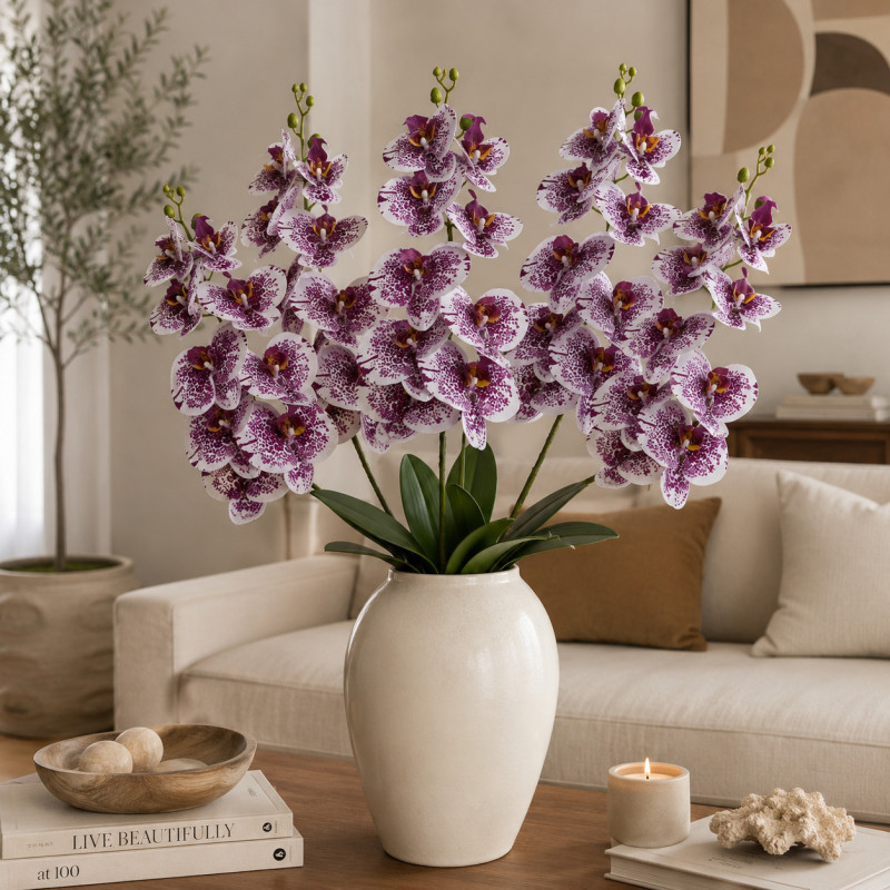 Flor Orquídea Gigante Blanca Lila 104cm