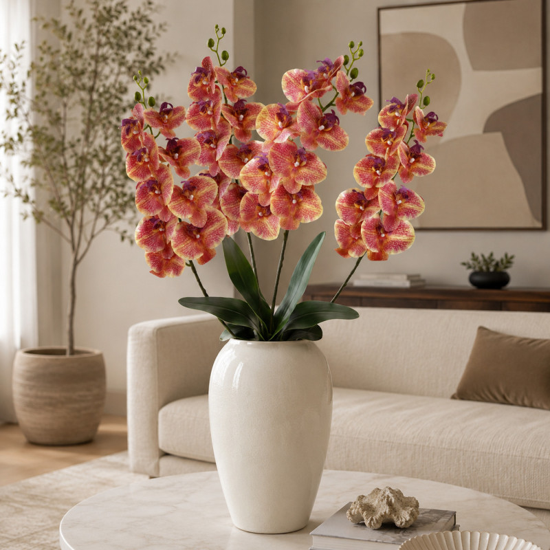 Flor Orquídea Gigante Amarilla Roja 104cm