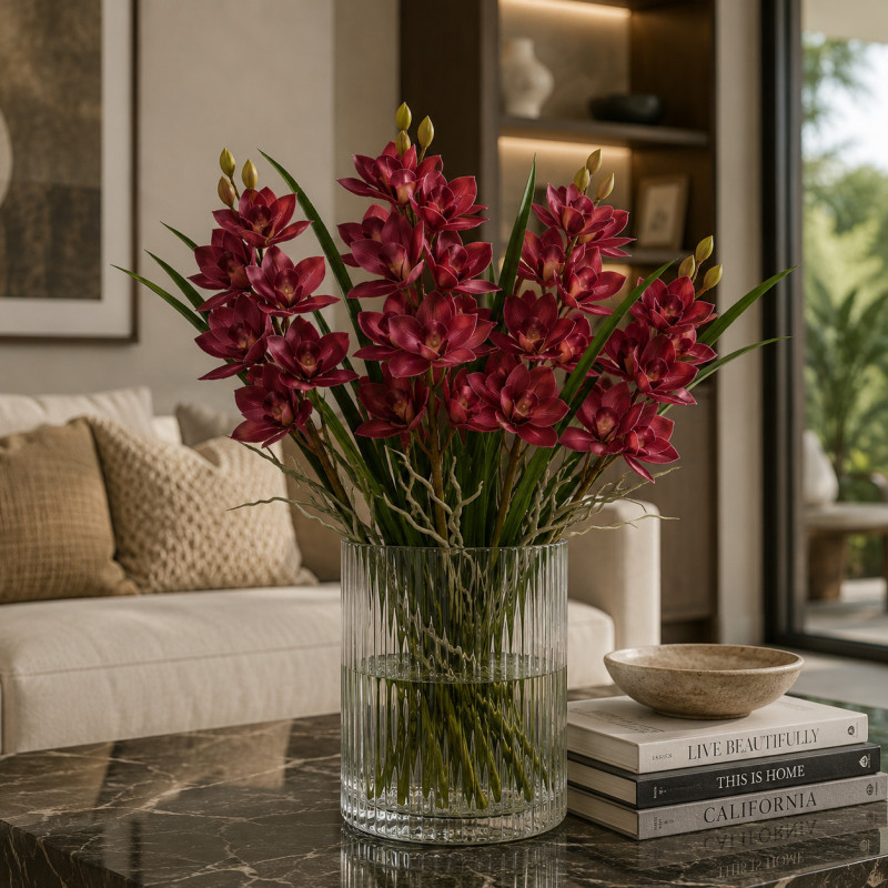 Flor Orquídea Rojo Oscuro 55cm