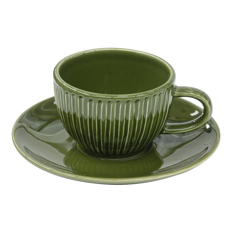 Taza con Plato para Espresso Riscada Green 7cm Value