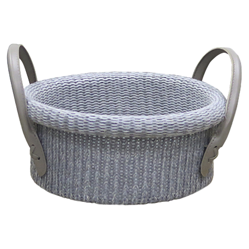 Cesto Tejido Cuero Gris 28x13cm