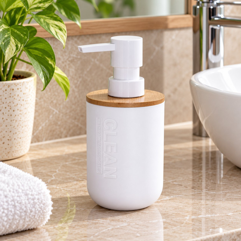 Dispensador de Jabón Líquido Blanco Bambú