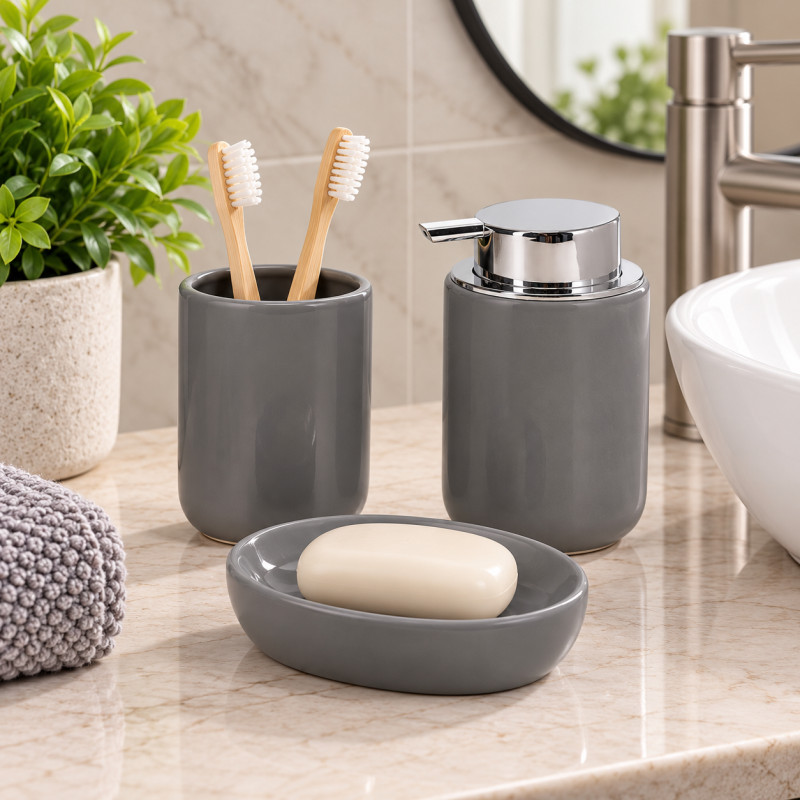 Accesorios Gris de Baño Set 3 Piezas