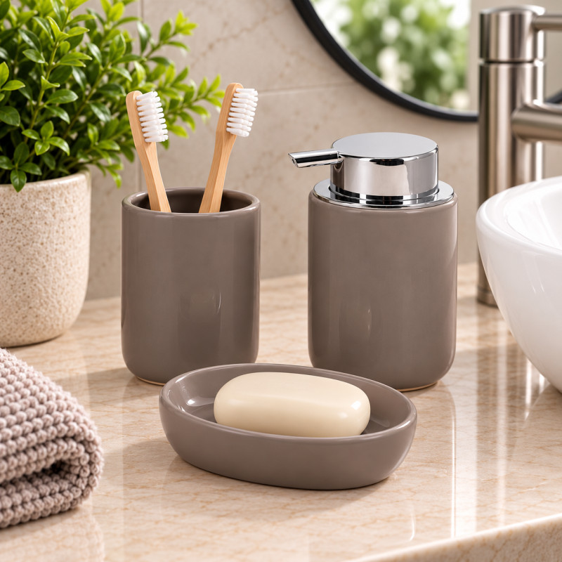 Accesorios Taupe de Baño Set 3 Piezas