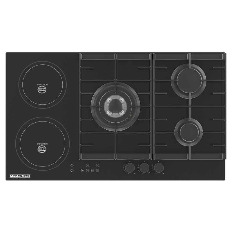 Cocina Mixta con 3 Quemadores a Gas y 2 de Inducción Vitrocerámica de  87.5x51cm Mastermaid