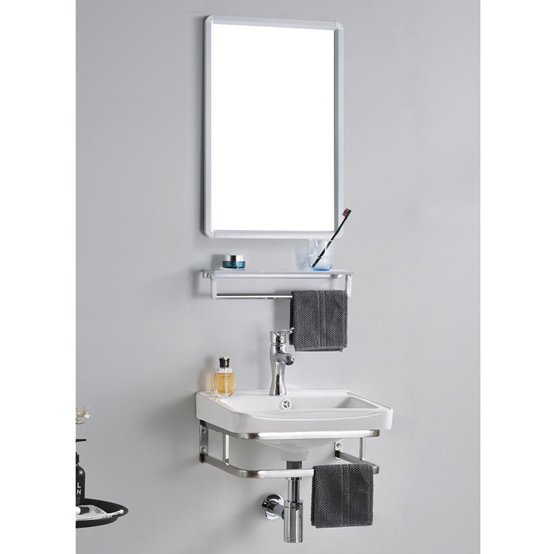 Mueble de Baño Blanco Aéreo con Espejo y Repisa