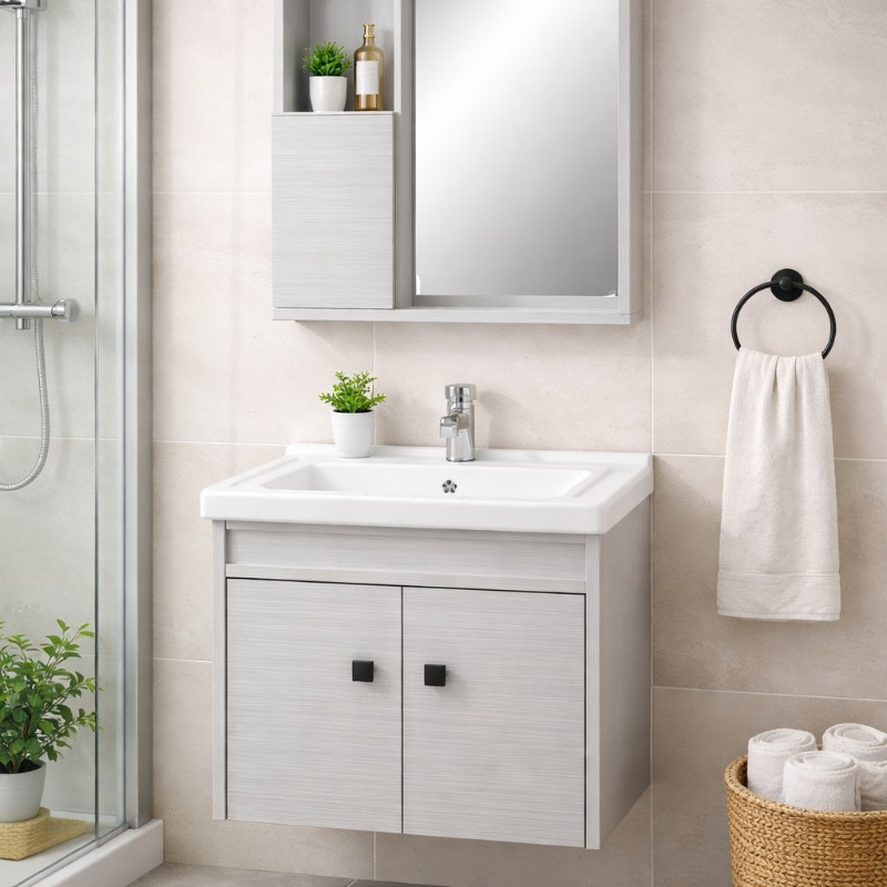 Mueble de Baño Aéreo Blanco con Espejo y Botiquín 60x47cm