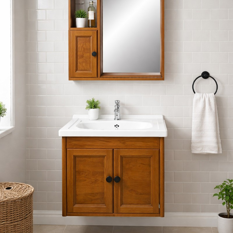 Mueble de Baño Aéreo Café con Espejo y Botiquín 60x47cm