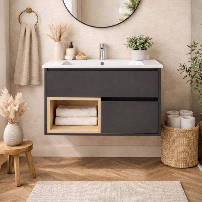 Mueble con Lavamanos Blanco Gris  81x60x47cm