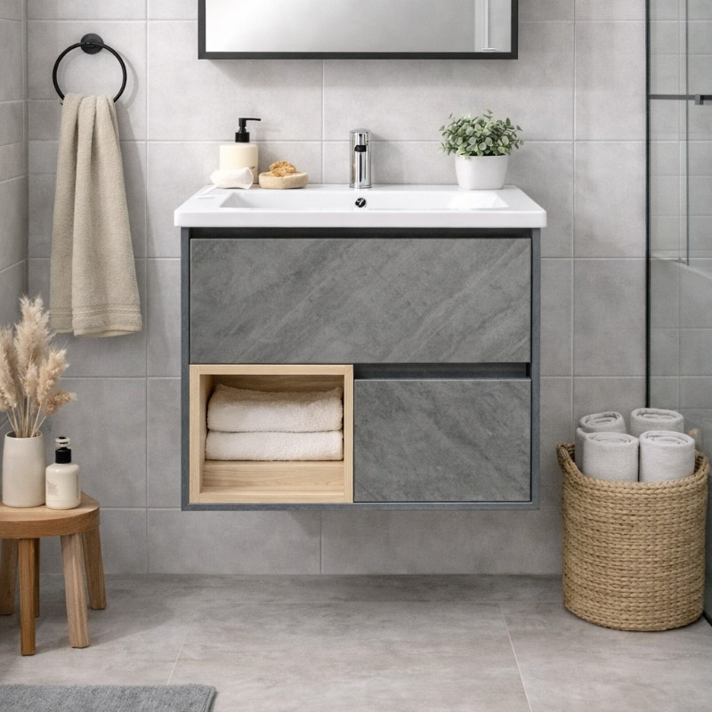 Mueble con Lavamanos Blanco Gris Arena 61x60x47cm