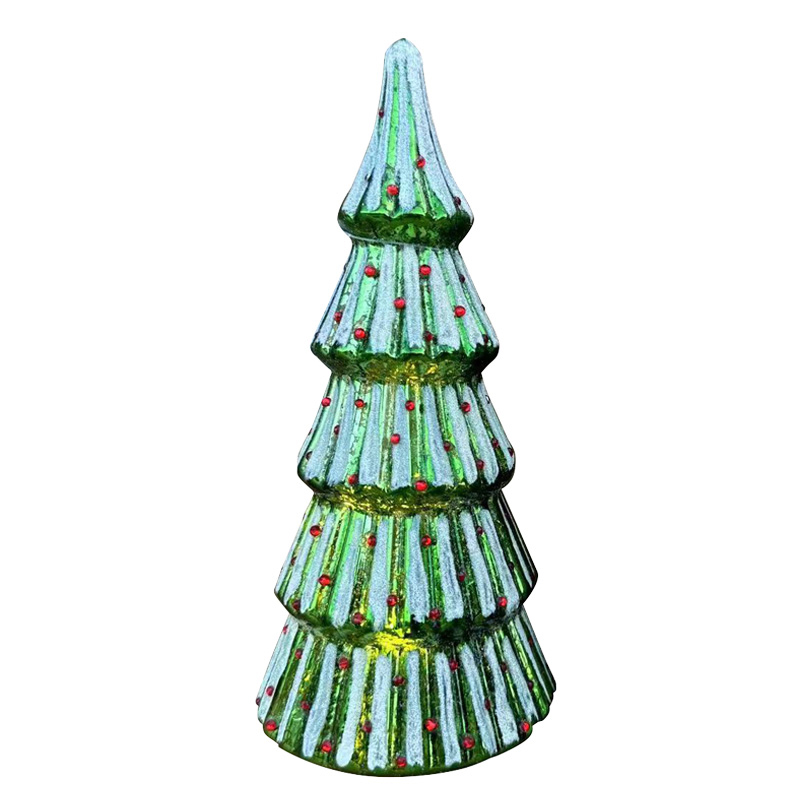 Árbol de Navidad de Vidrio Verde Blanco con Luz 8x20.5cm