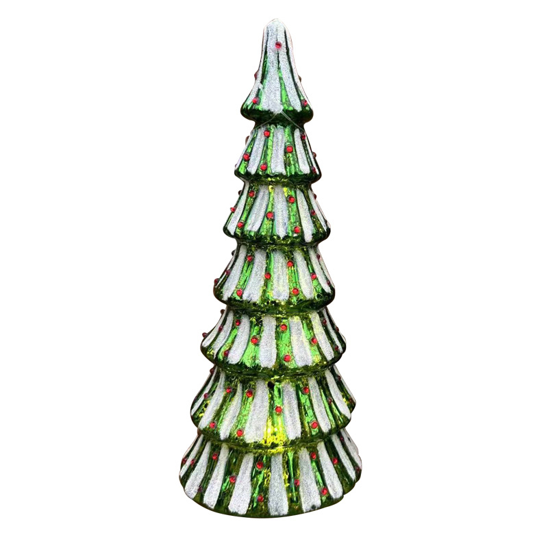 Árbol de Navidad de Vidrio Verde Blanco con Luz  10x23cm