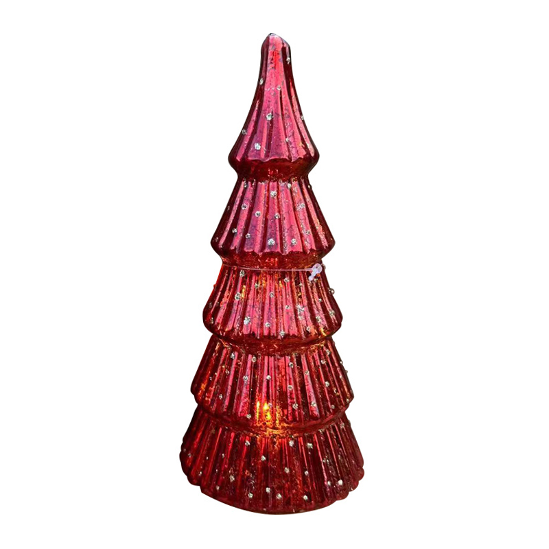 Árbol de Navidad de Vidrio Rojo Oro con Luz 8x20.5cm