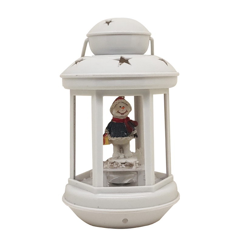 Farol Blanco con Muñeco de Nieve 15cm