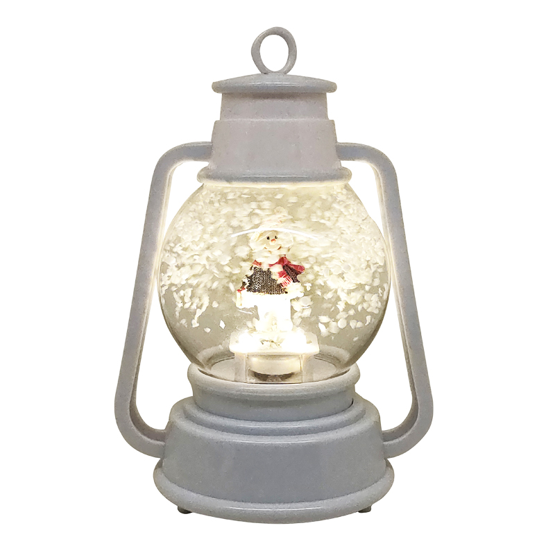 Farol Circular Blanco con Muñeco de Nieve 20cm