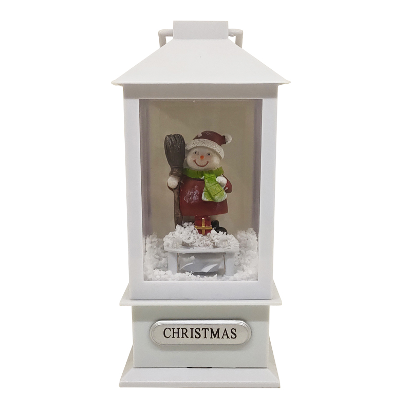 Farol Blanco con Muñeco de Nieve 17cm