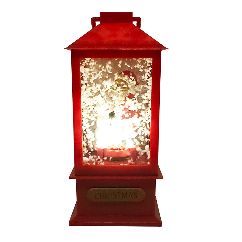 Farol Rojo con Santa y Muñeco de Nieve 17cm