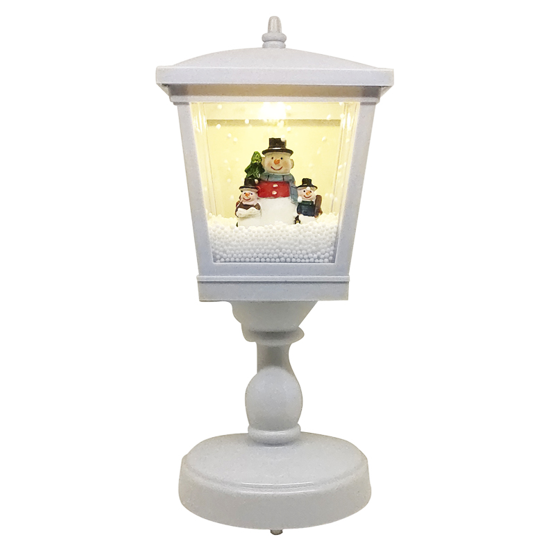 Farol Blanco de Mesa Musical con Muñecos de Nieve