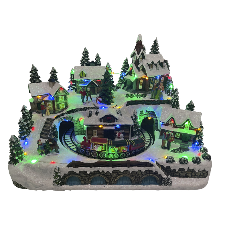 Pueblo con Tren con Música Movimiento y Luz Led 23cm