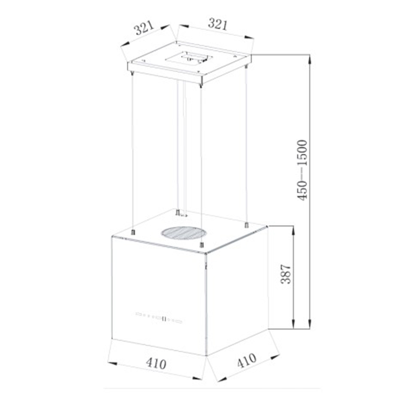 Campana Quadra Isla táctil con sensor de movimiento+control remoto  41cm Dipiu