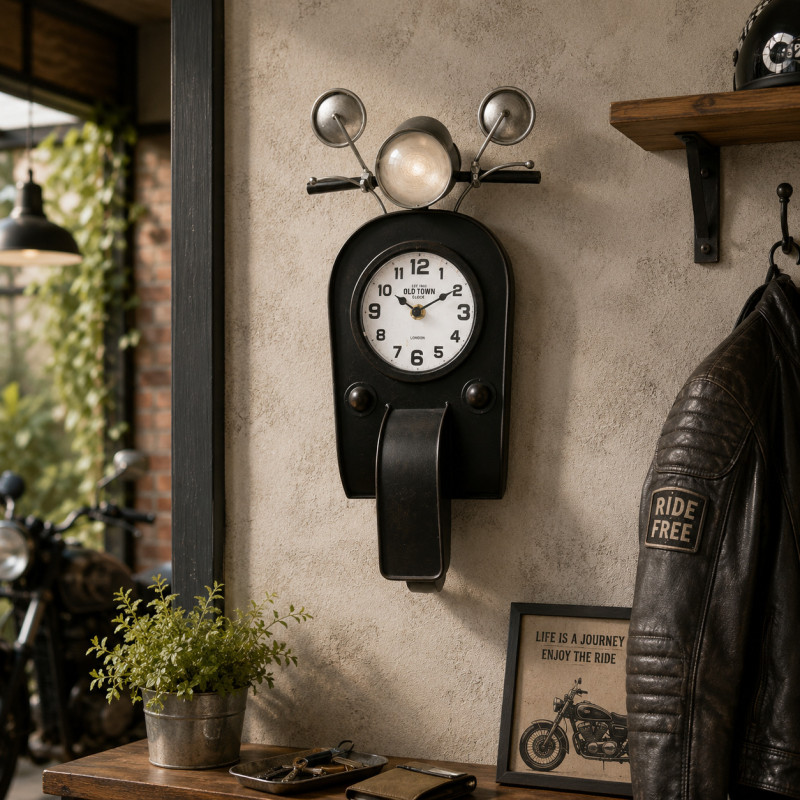 Reloj de Pared Metal Negro Diseño de Moto