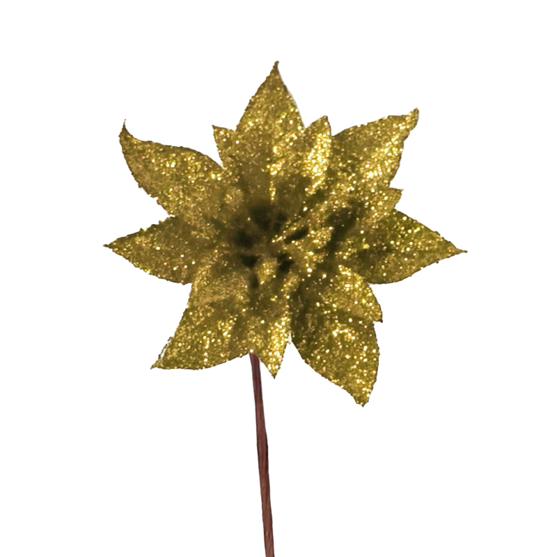 Pick Flor Escarchado Oro 8cm