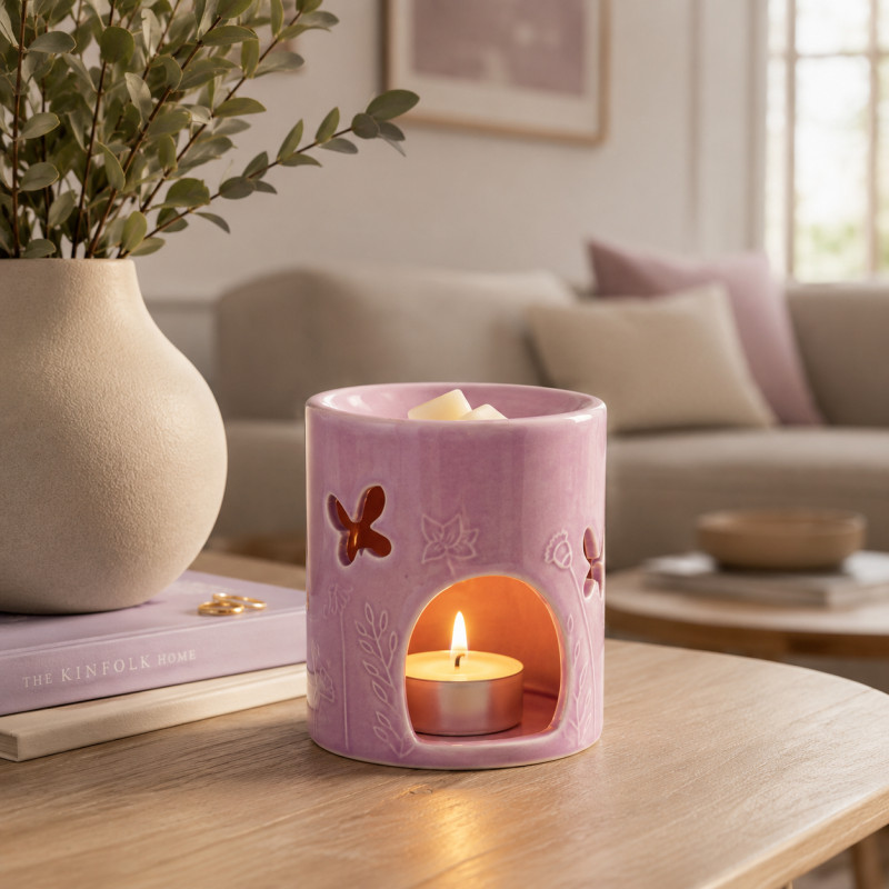 Quemador  de Cera con Vela 11cm Rosa