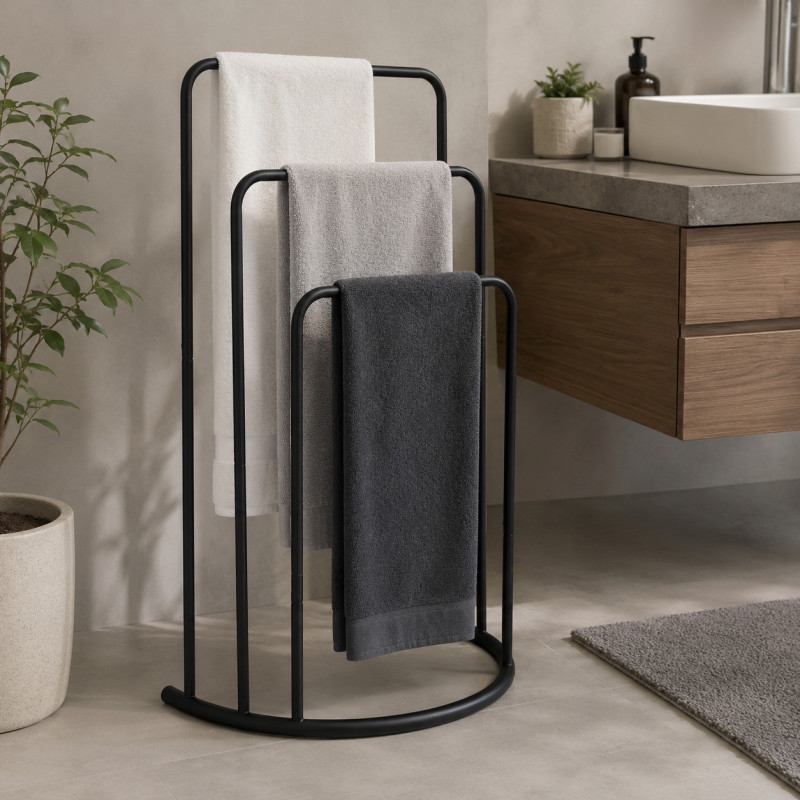 Toallero Negro Triple de Piso 75cm