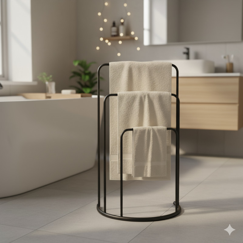 Toallero Negro Triple de Piso 75cm