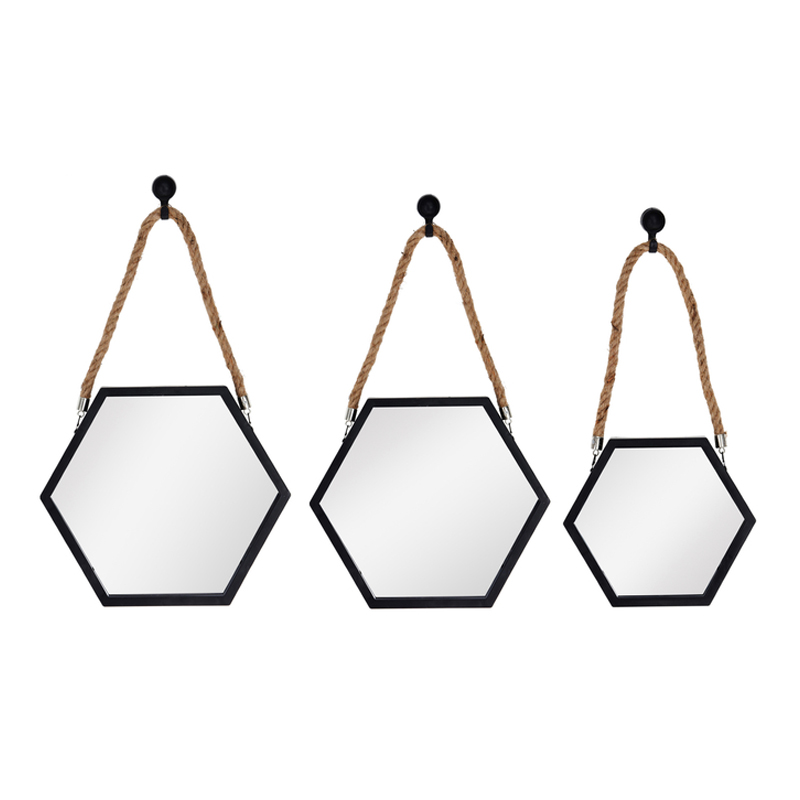 Espejo Hexagonal Negro 3 Piezas