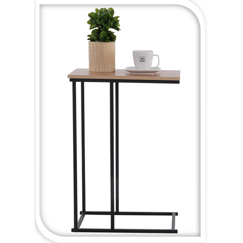 Mesa Auxiliar Madera Natural y Metal Negro 58cm