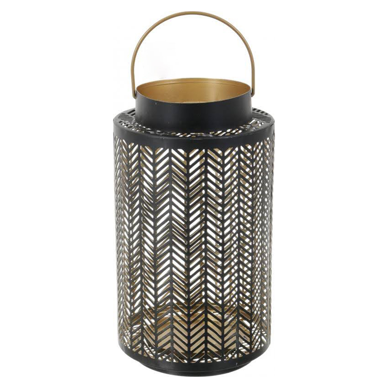 Farol de Metal Lines color Negro/Dorado de 24cm