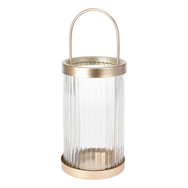Portavelas de Vidrio con Borde de Metal Color Oro Rosa 30cm