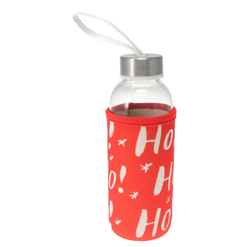 Termo de Vidrio 500ml con Forro Diseño Navideño