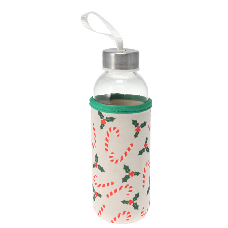 Termo de Vidrio 500ml con Forro Diseño Navideño