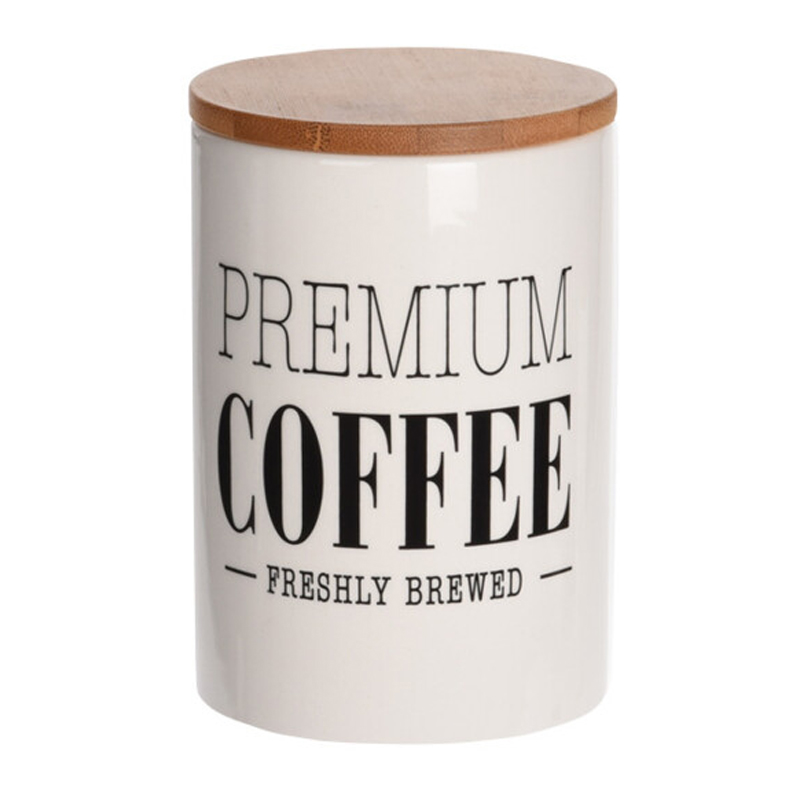 Frasco con Tapa Bambú Cerámica Blanco Coffee