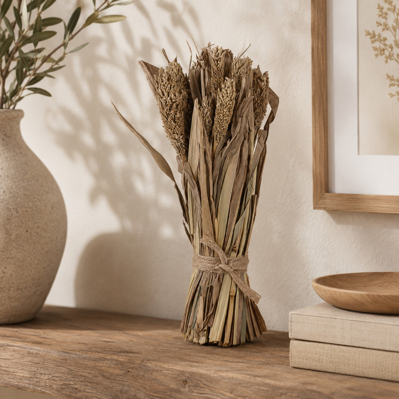 Ramo Trigo Bambú Decorativo 10x33cm