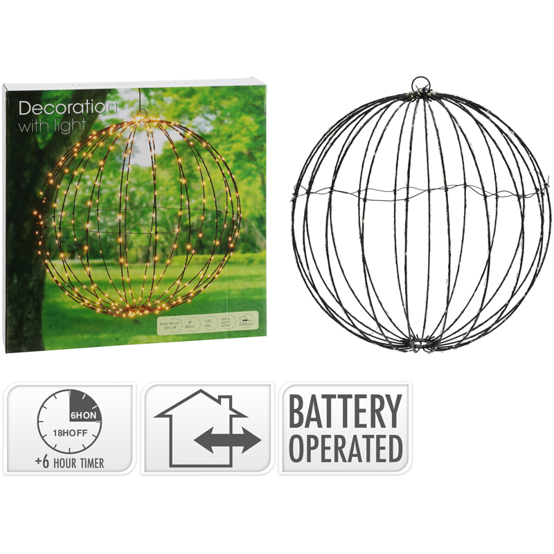 Globo Decorativo 30cm con Luz Led 120 Luz Amarilla