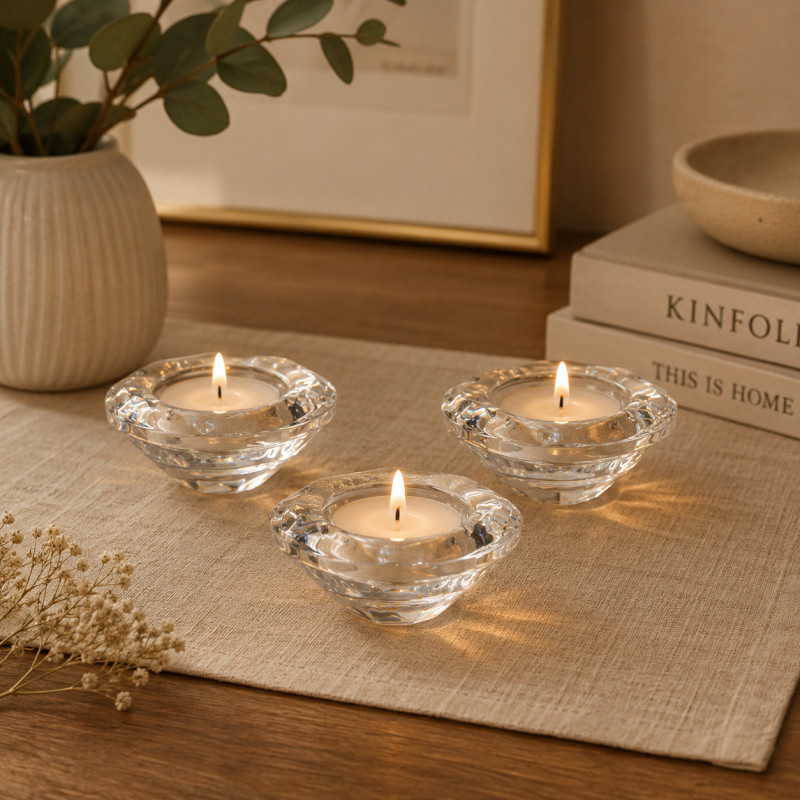 Porta Vela Cristal Tealight 3 Unidades