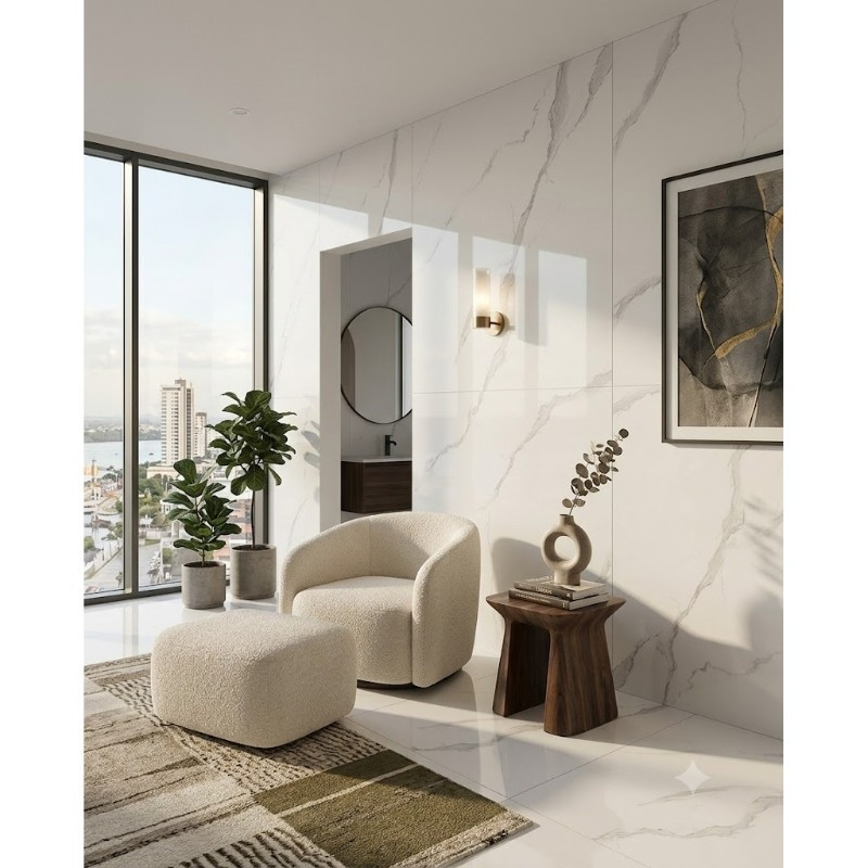 Piedra Sinterizada Carrara Blanco Mate 60x120cm
