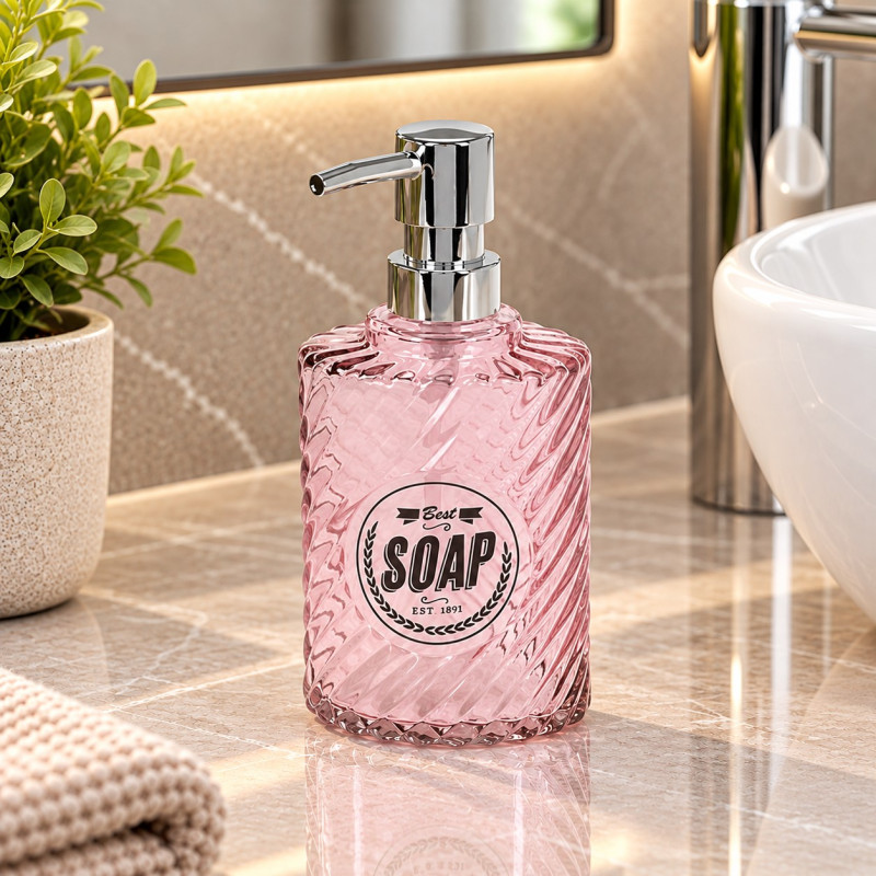 Dispensador de Jabón Líquido Cristal Oval Rosa
