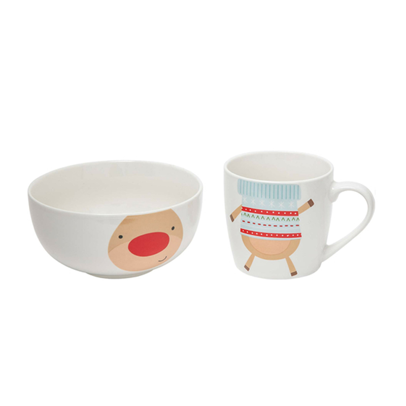 Bowl + Taza de Cerámica Navideña Reno