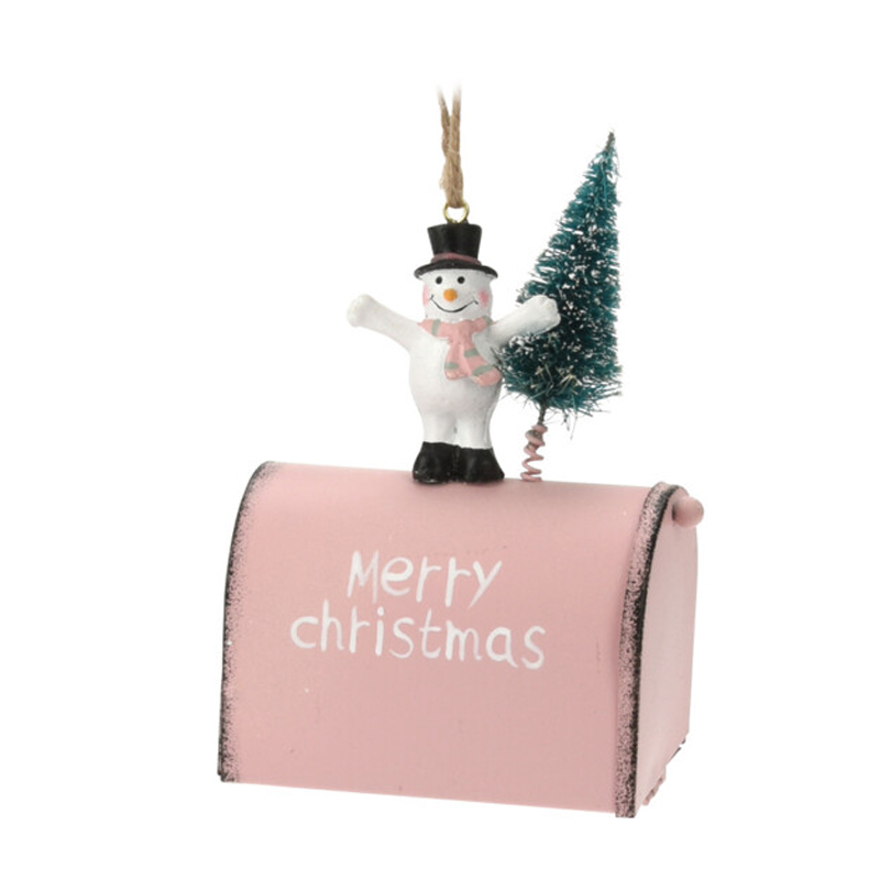 Buzón Metal Colgante Merry Christmas Rosa
