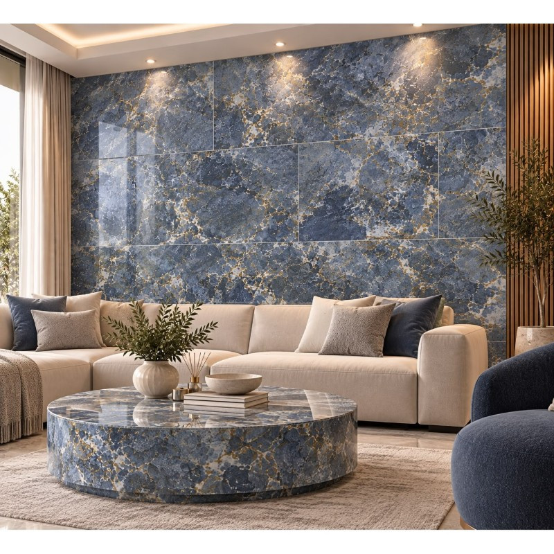 Piedra Sinterizada Mármol Icarus Azul Pulido 60x120cm  